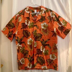 Tropical Orange Floral Men's Short Sleeve Hawaiian Shirt Size XL